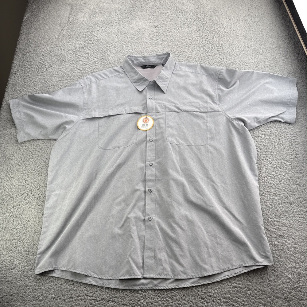 Wrangler Button-Up Shirt Mens 3XL Gray Solid Vented Outdoor UPF-30 Microfiber